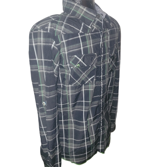 Oakley Men's Black and Green Plaid Snap Button-Up Shirt Size S - Picture 3 of 6
